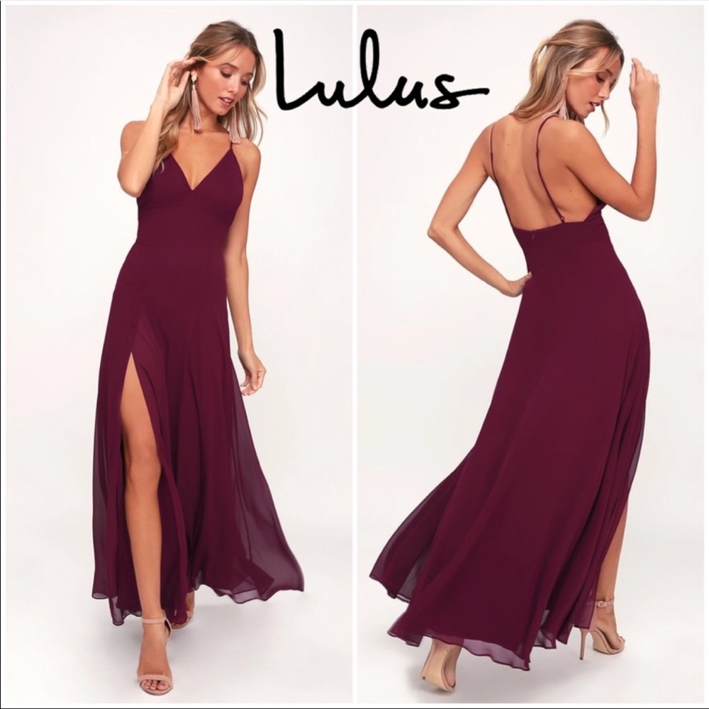 Lulus Lovely Still Wine Maxi Dress